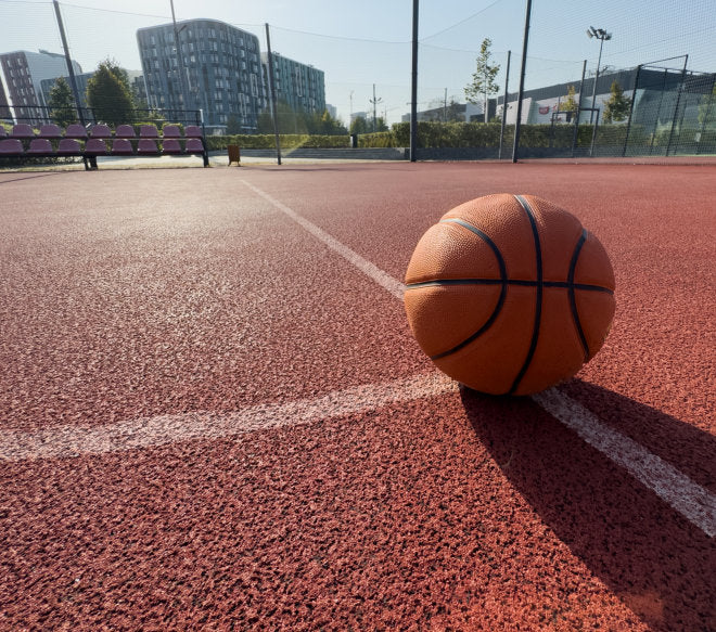 A basketball on a court
