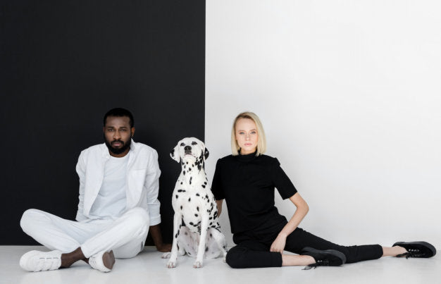 apparel model with dog